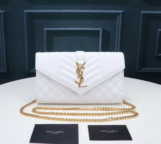 YSL Envelope grain de poudre mix matelasse bianca